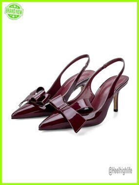 Kitten Heels Pointed Toe Slingback Pumps with Bow
